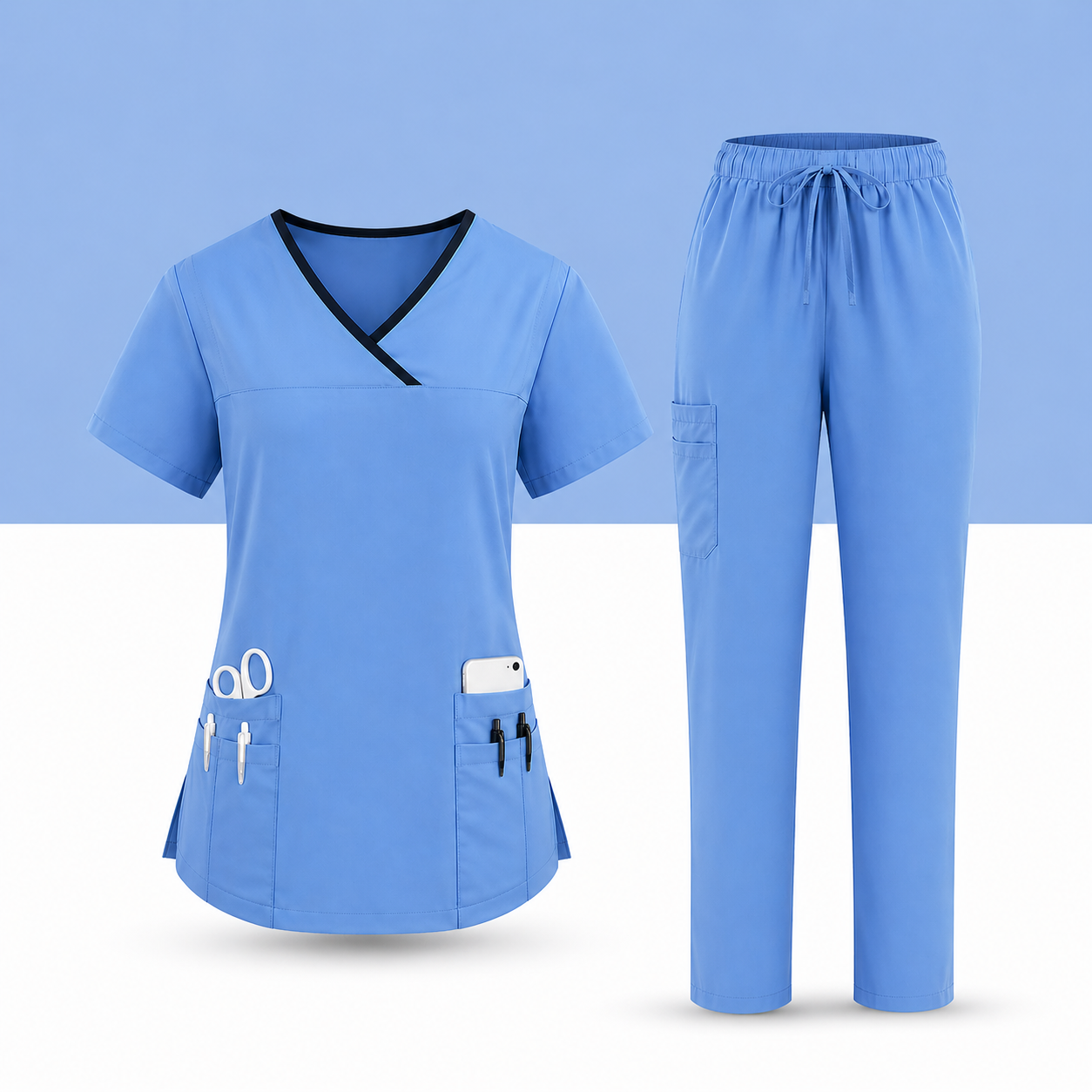 🩺 Ensemble Médical Femme – Tunique Col V & Pantalon Confort