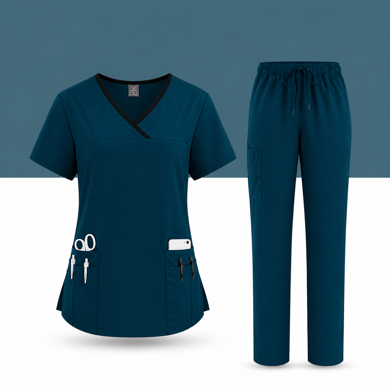 🩺 Ensemble Médical Femme – Tunique Col V & Pantalon Confort