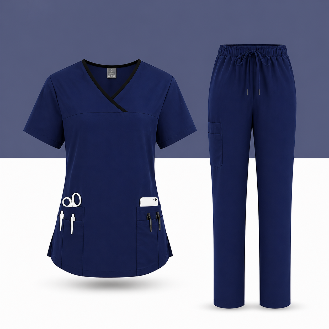 🩺 Ensemble Médical Femme – Tunique Col V & Pantalon Confort