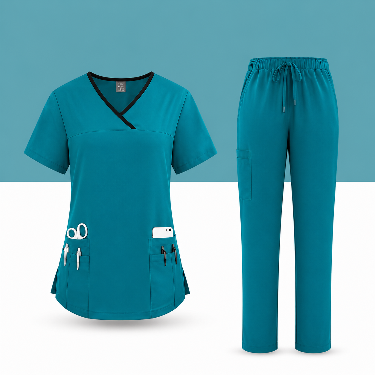 🩺 Ensemble Médical Femme – Tunique Col V & Pantalon Confort