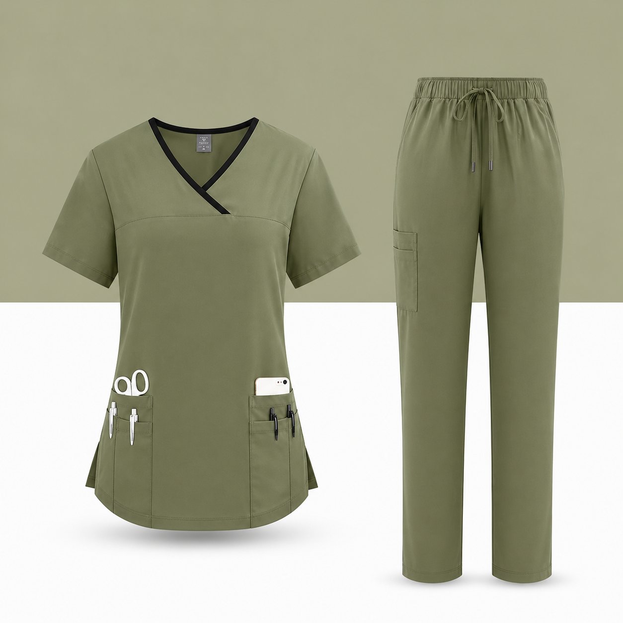 🩺 Ensemble Médical Femme – Tunique Col V & Pantalon Confort
