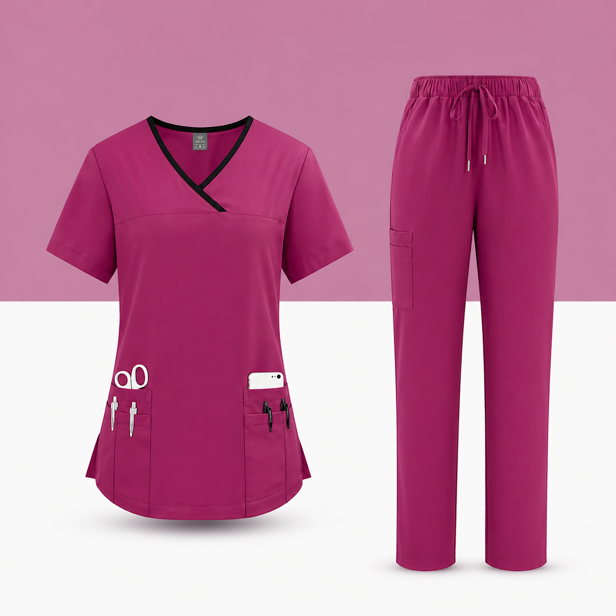 🩺 Ensemble Médical Femme – Tunique Col V & Pantalon Confort