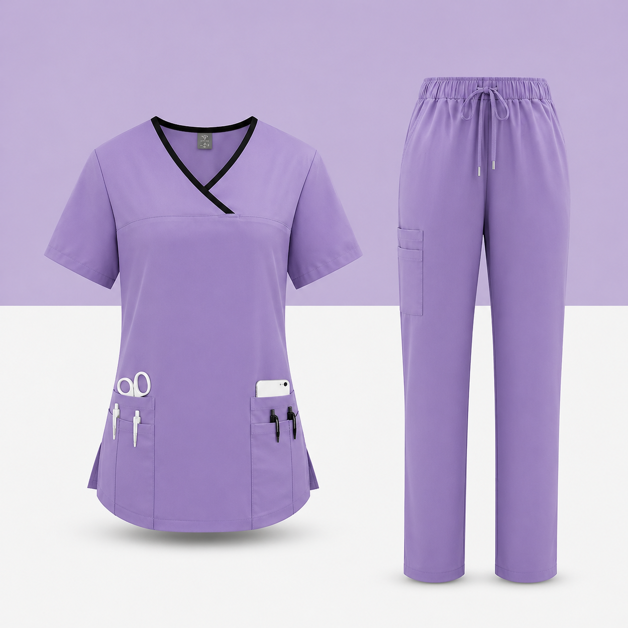 🩺 Ensemble Médical Femme – Tunique Col V & Pantalon Confort