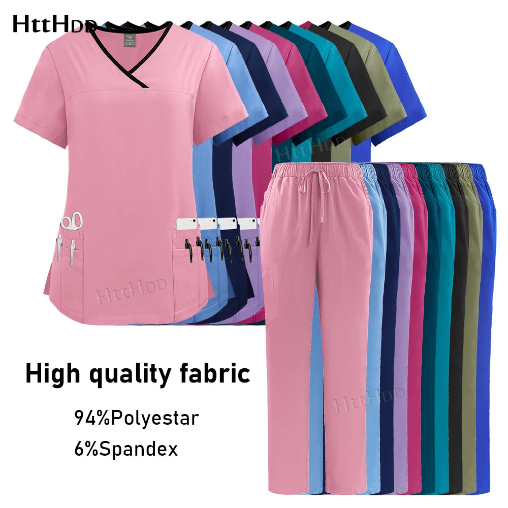 🩺 Ensemble Médical Femme – Tunique Col V & Pantalon Confort