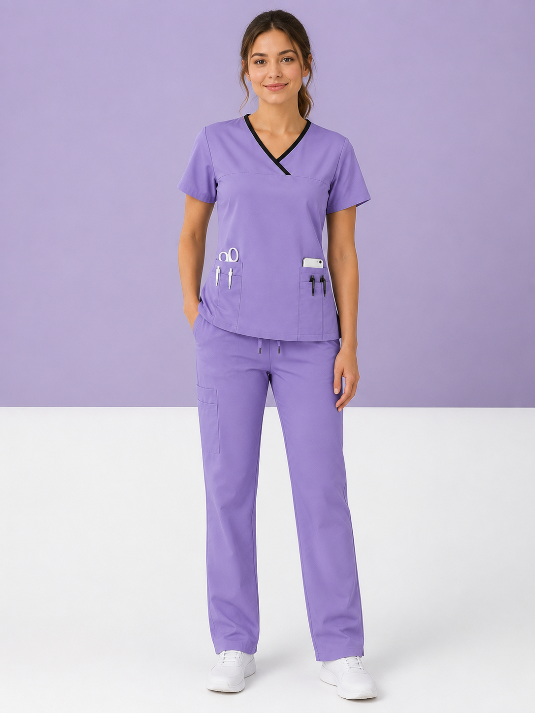 Ensemble Médical Femme – Col V & Pantalon Confort